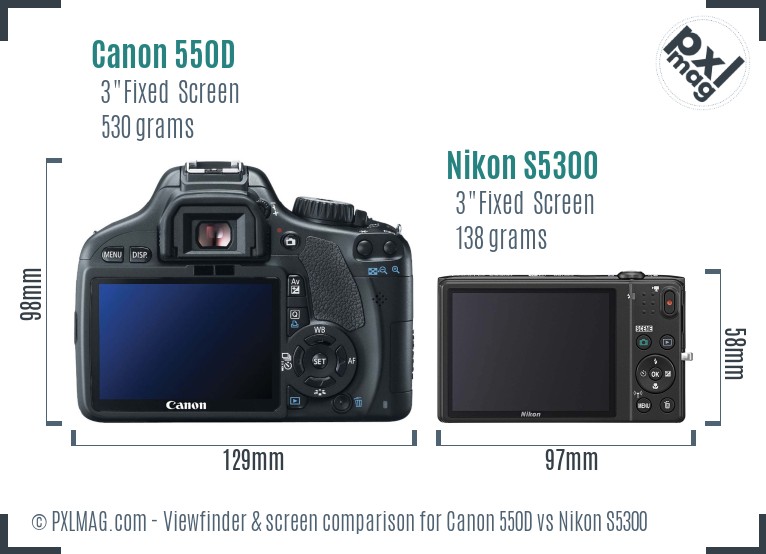 Canon 550D vs Nikon S5300 Screen and Viewfinder comparison