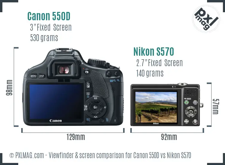 Canon 550D vs Nikon S570 Screen and Viewfinder comparison