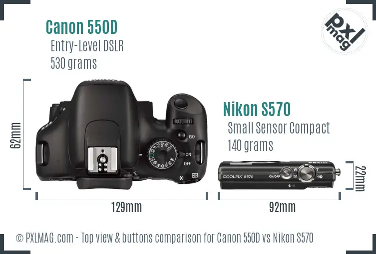 Canon 550D vs Nikon S570 top view buttons comparison