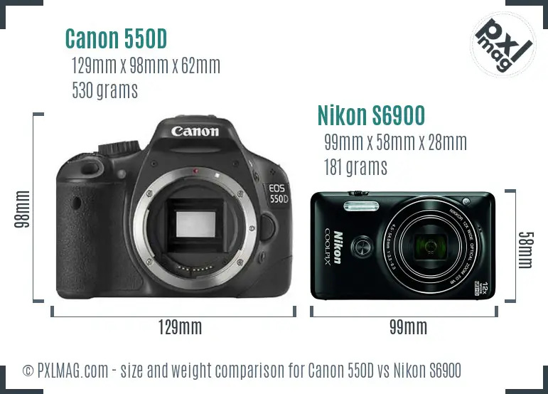 Canon 550D vs Nikon S6900 size comparison