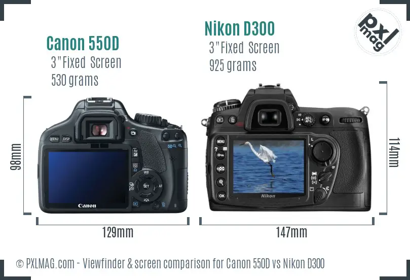 Canon 550D vs Nikon D300 Screen and Viewfinder comparison