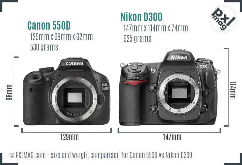 Canon 550D vs Nikon D300 size comparison
