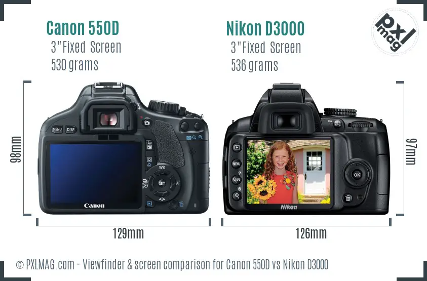 Canon 550D vs Nikon D3000 Screen and Viewfinder comparison