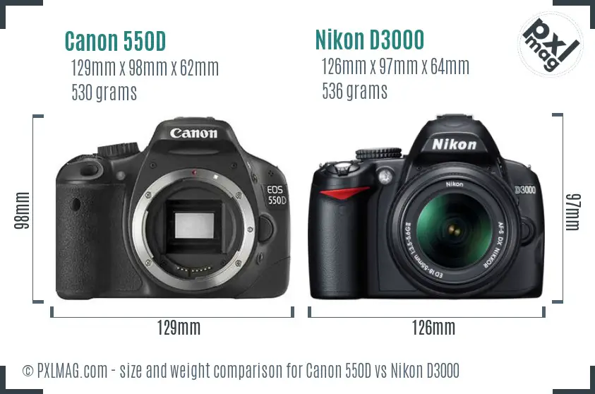 Canon 550D vs Nikon D3000 size comparison