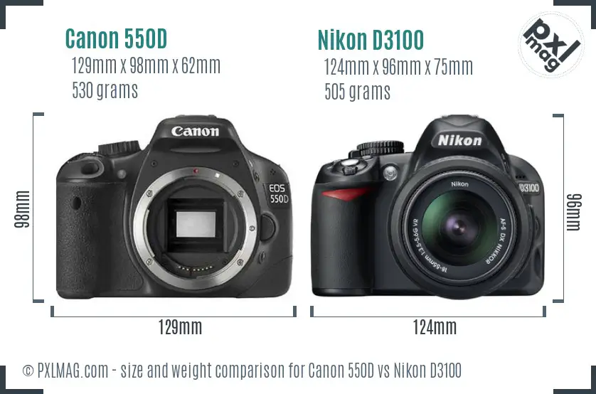 Canon 550D vs Nikon D3100 size comparison