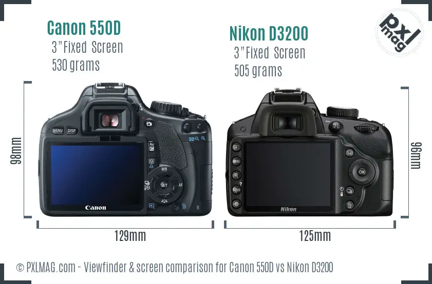 Canon 550D vs Nikon D3200 Screen and Viewfinder comparison