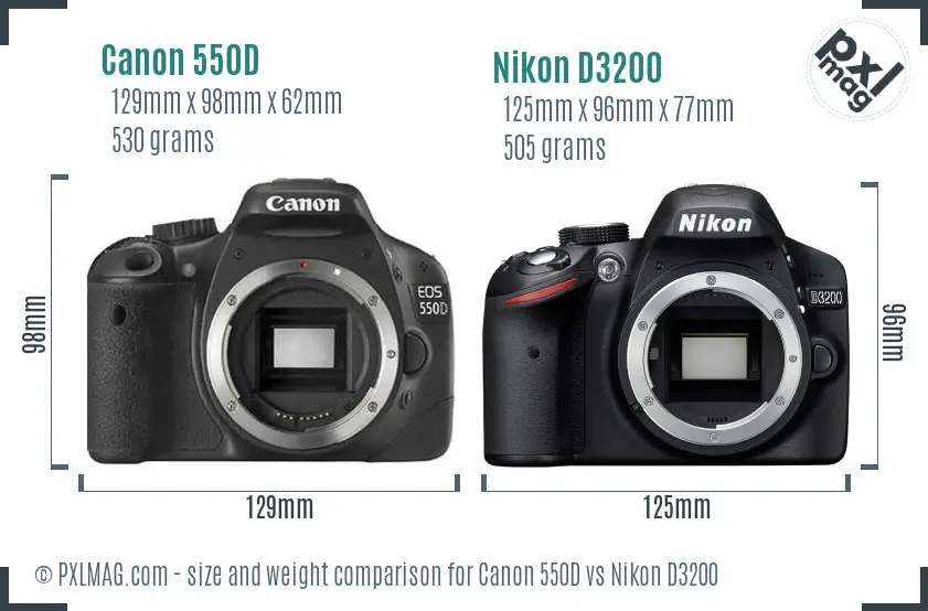 Canon 550D vs Nikon D3200 size comparison