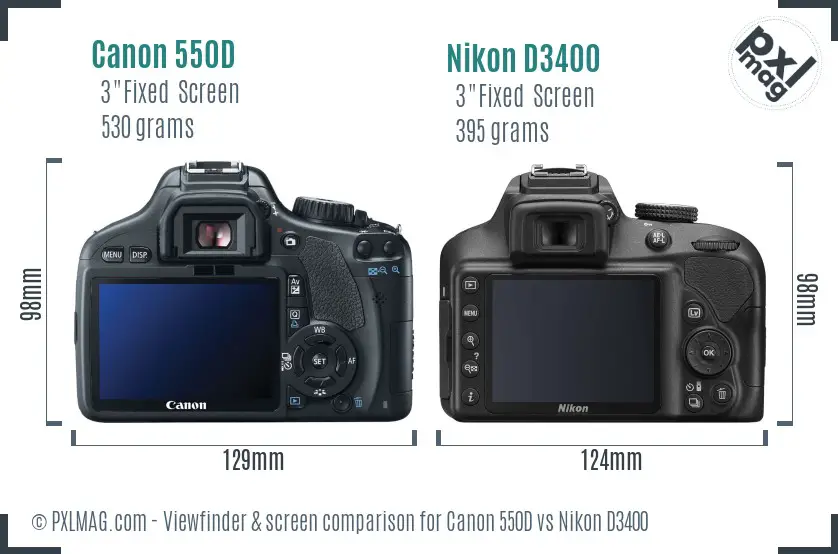 Canon 550D vs Nikon D3400 Screen and Viewfinder comparison