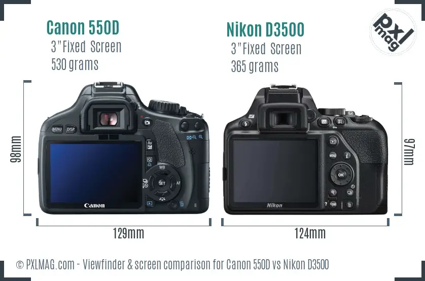 Canon 550D vs Nikon D3500 Screen and Viewfinder comparison