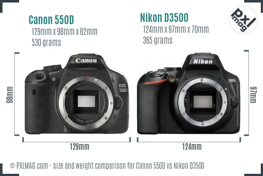 Canon 550D vs Nikon D3500 size comparison