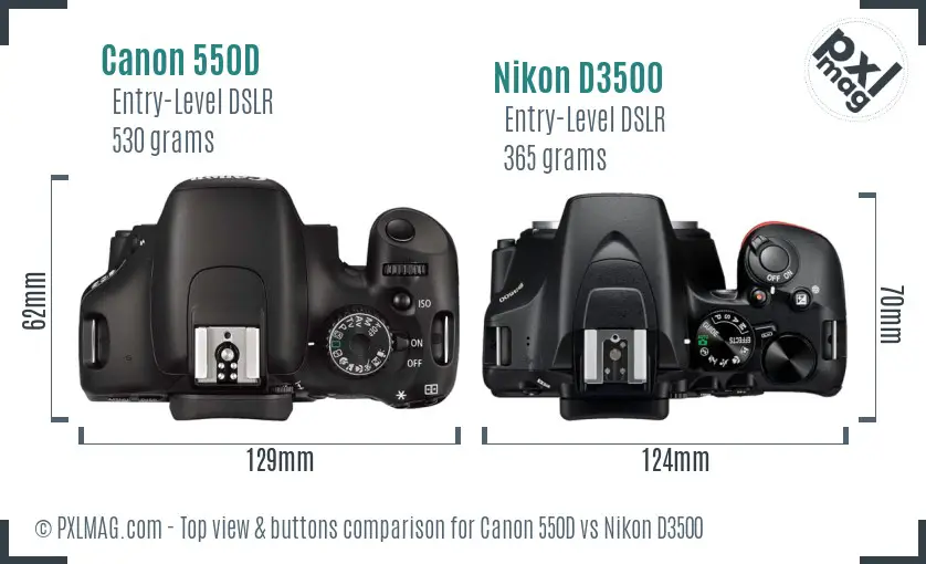 Canon 550D vs Nikon D3500 top view buttons comparison