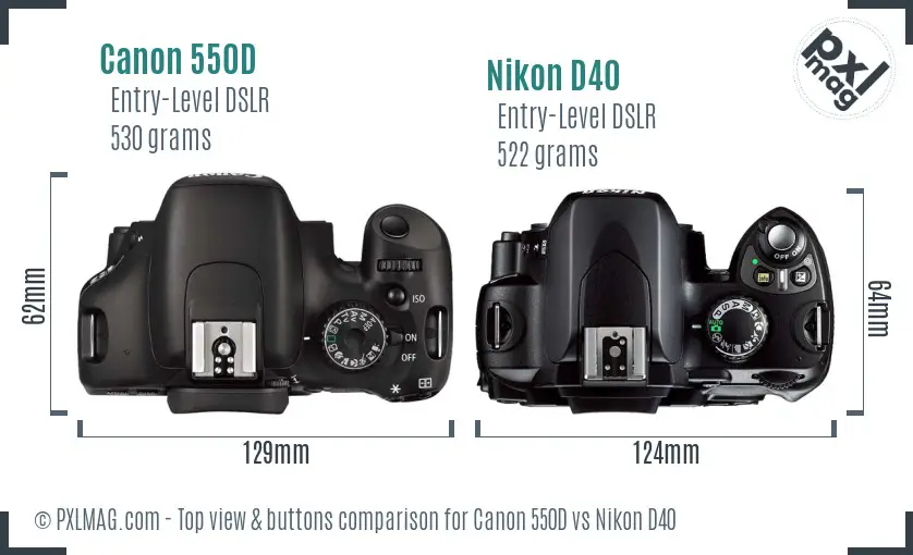 Canon 550D vs Nikon D40 top view buttons comparison