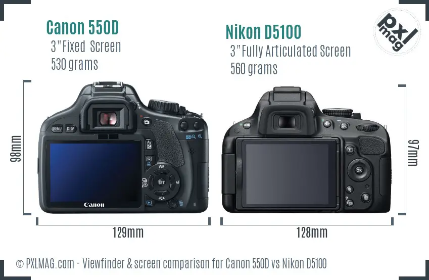 Canon 550D vs Nikon D5100 Screen and Viewfinder comparison