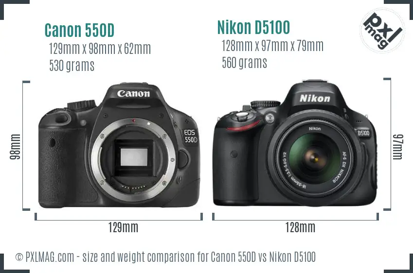 Canon 550D vs Nikon D5100 size comparison