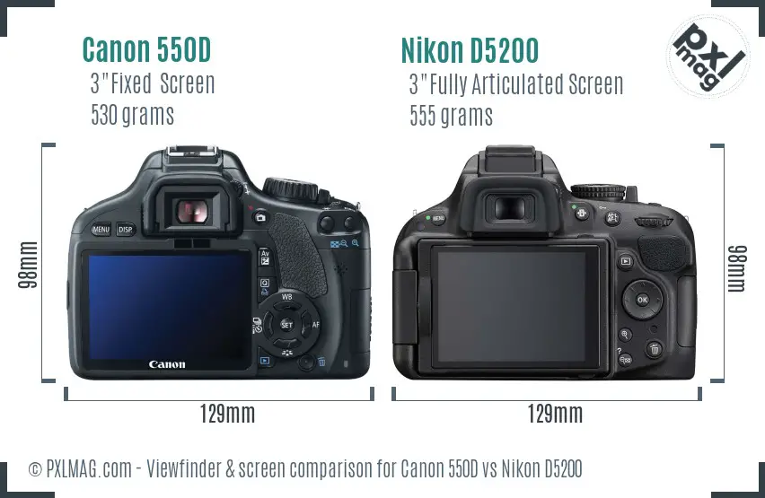 Canon 550D vs Nikon D5200 Screen and Viewfinder comparison