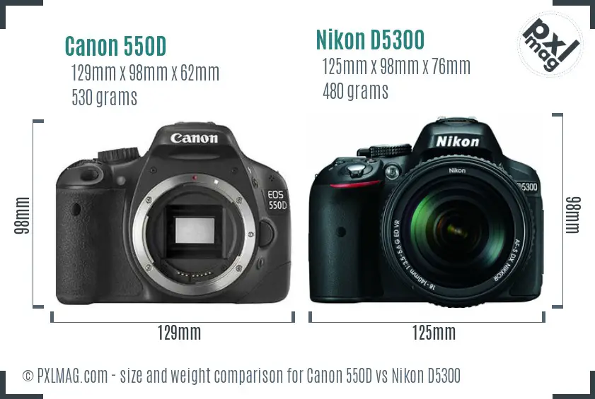 Canon 550D vs Nikon D5300 size comparison