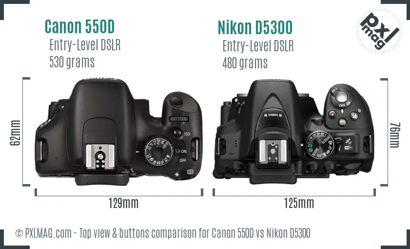 Canon 550D vs Nikon D5300 top view buttons comparison