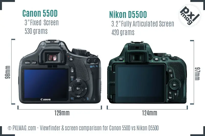 Canon 550D vs Nikon D5500 Screen and Viewfinder comparison