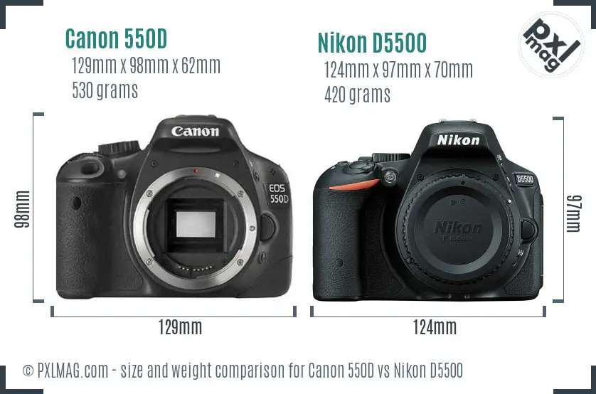 Canon 550D vs Nikon D5500 size comparison