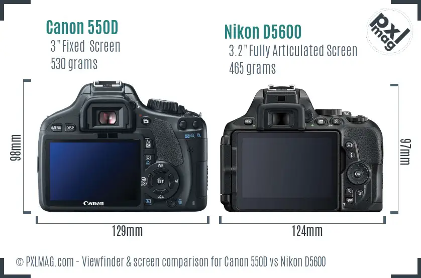 Canon 550D vs Nikon D5600 Screen and Viewfinder comparison