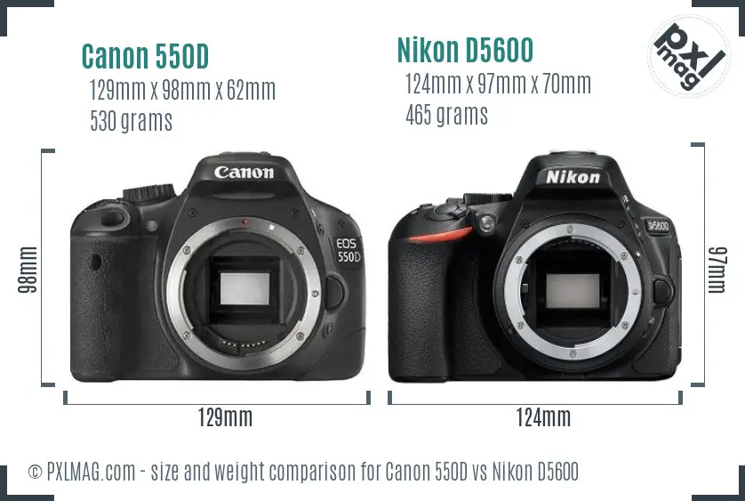 Canon 550D vs Nikon D5600 size comparison