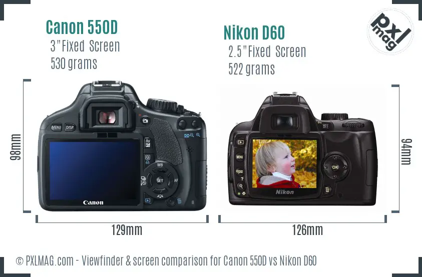 Canon 550D vs Nikon D60 Screen and Viewfinder comparison