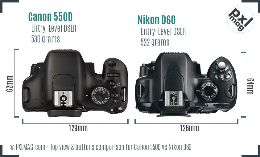Canon 550D vs Nikon D60 top view buttons comparison