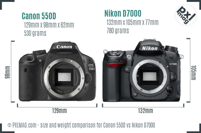 Canon 550D vs Nikon D7000 size comparison Canon 550D vs Nikon D7000 size comparison