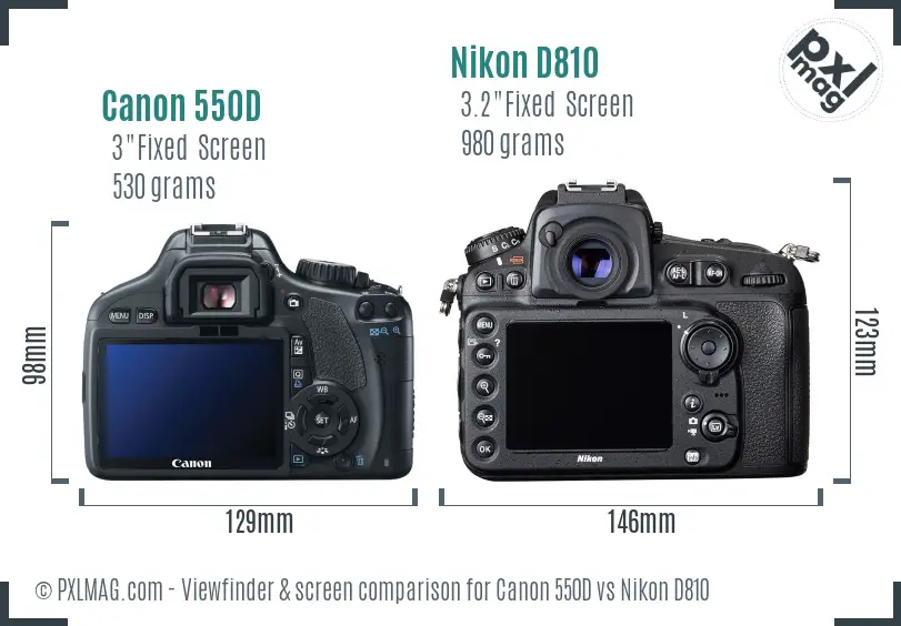 Canon 550D vs Nikon D810 Screen and Viewfinder comparison