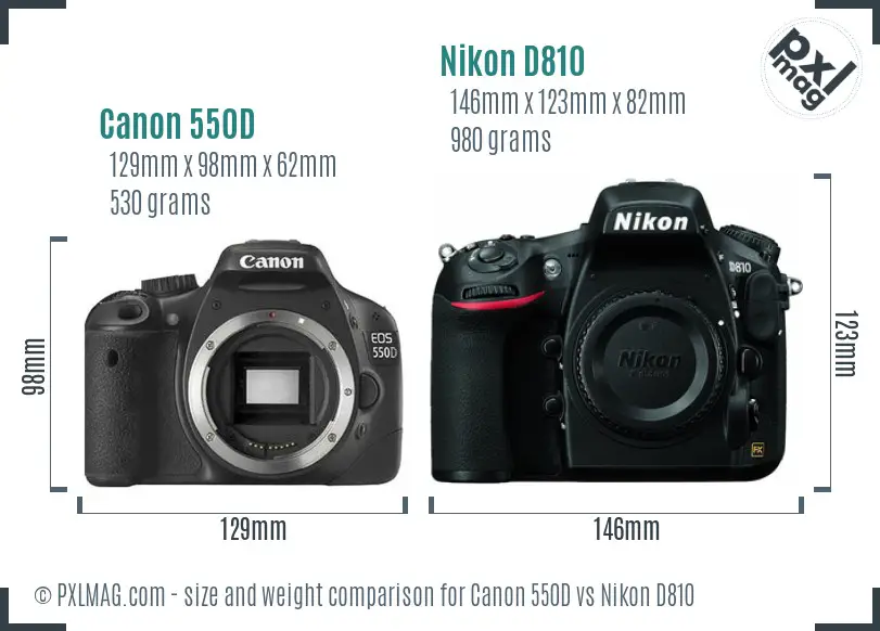 Canon 550D vs Nikon D810 size comparison