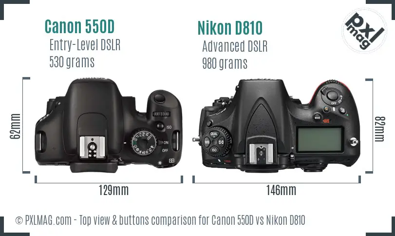 Canon 550D vs Nikon D810 top view buttons comparison