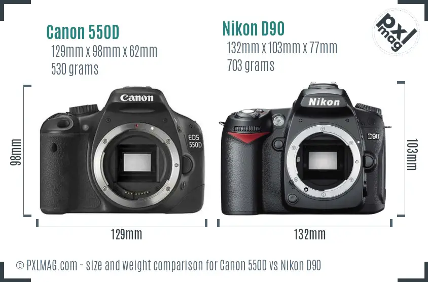 Canon 550D vs Nikon D90 size comparison