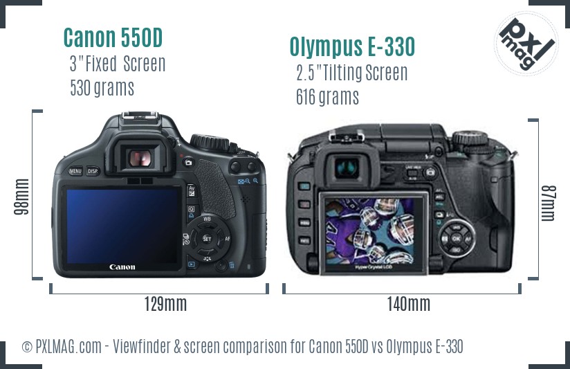 Canon 550D vs Olympus E-330 Screen and Viewfinder comparison