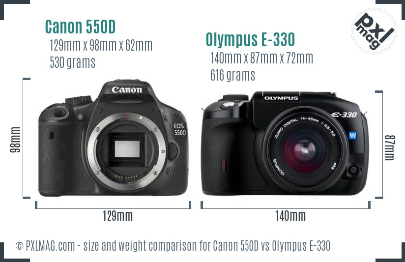 Canon 550D vs Olympus E-330 size comparison