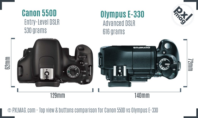 Canon 550D vs Olympus E-330 top view buttons comparison