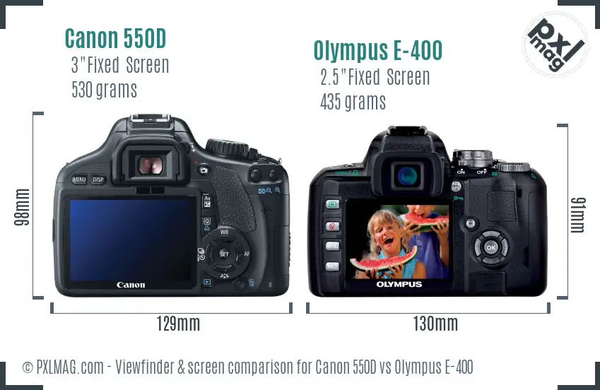 Canon 550D vs Olympus E-400 Screen and Viewfinder comparison