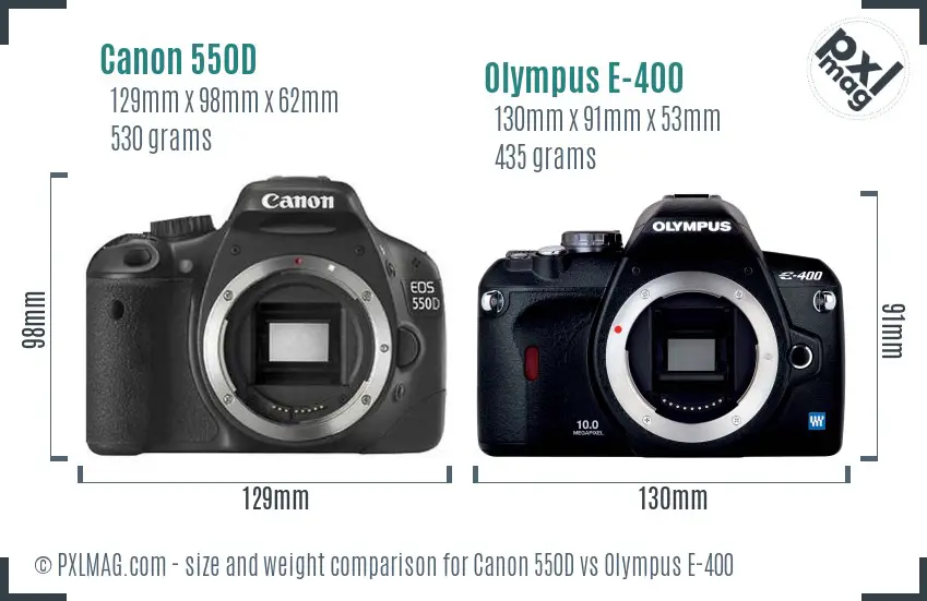 Canon 550D vs Olympus E-400 size comparison