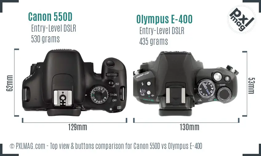 Canon 550D vs Olympus E-400 top view buttons comparison
