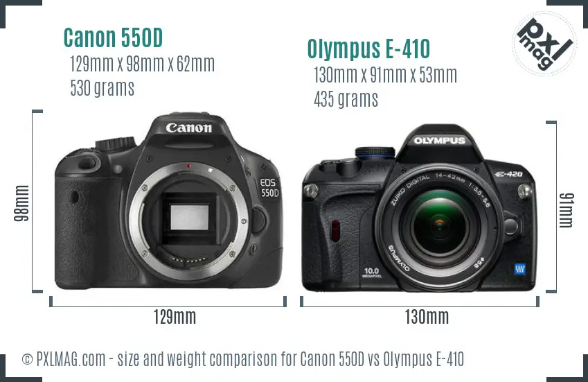 Canon 550D vs Olympus E-410 size comparison
