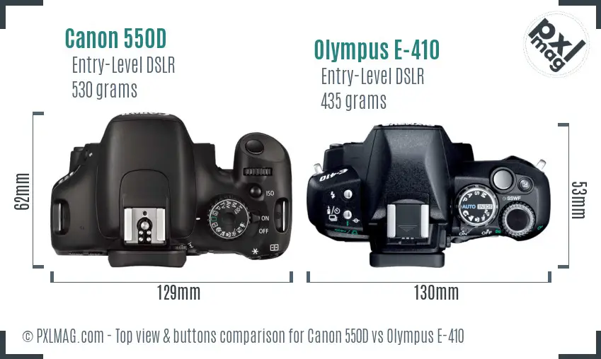 Canon 550D vs Olympus E-410 top view buttons comparison