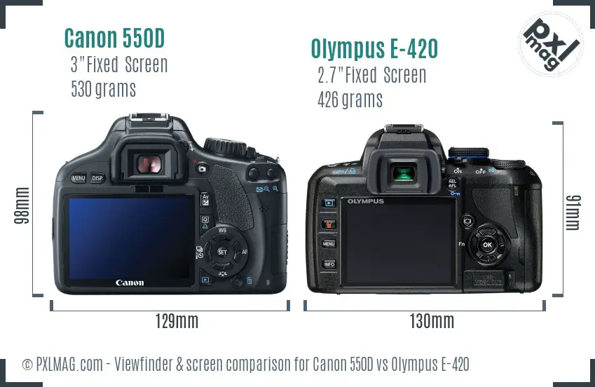 Canon 550D vs Olympus E-420 Screen and Viewfinder comparison