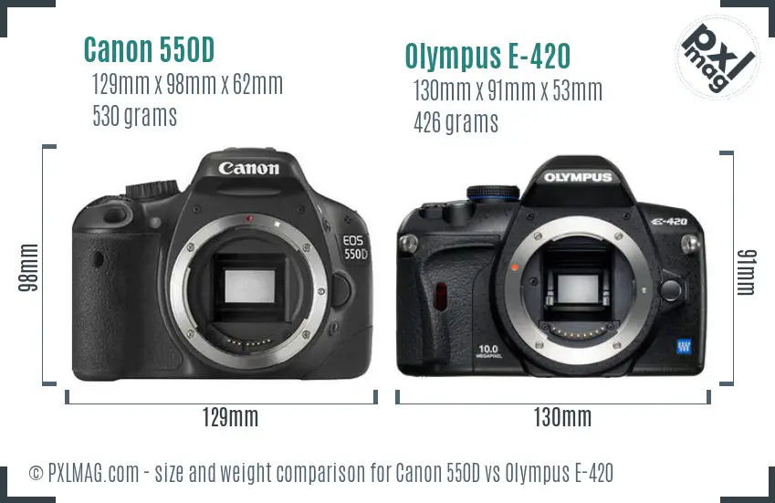 Canon 550D vs Olympus E-420 size comparison