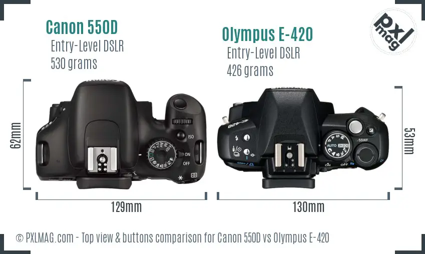 Canon 550D vs Olympus E-420 top view buttons comparison