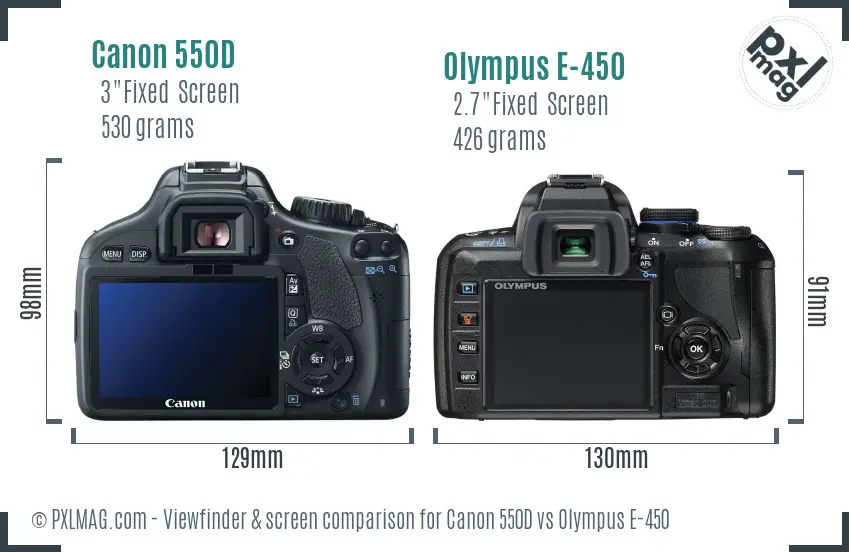 Canon 550D vs Olympus E-450 Screen and Viewfinder comparison