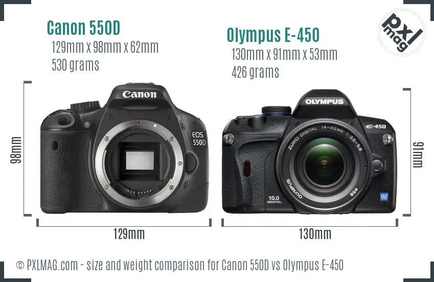 Canon 550D vs Olympus E-450 size comparison
