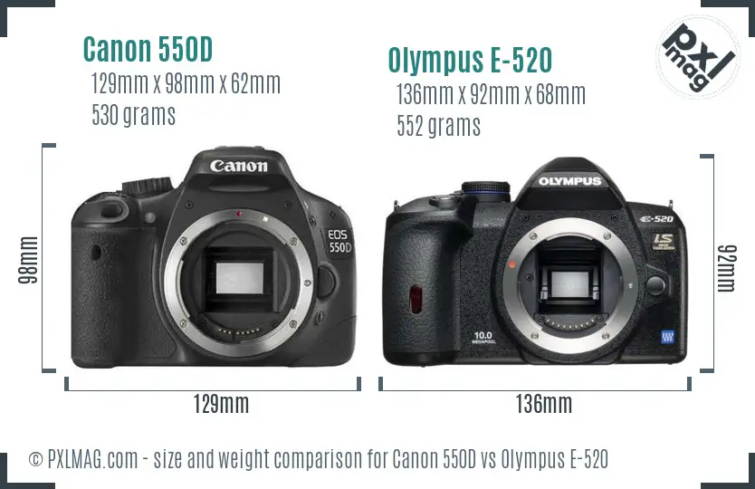 Canon 550D vs Olympus E-520 size comparison