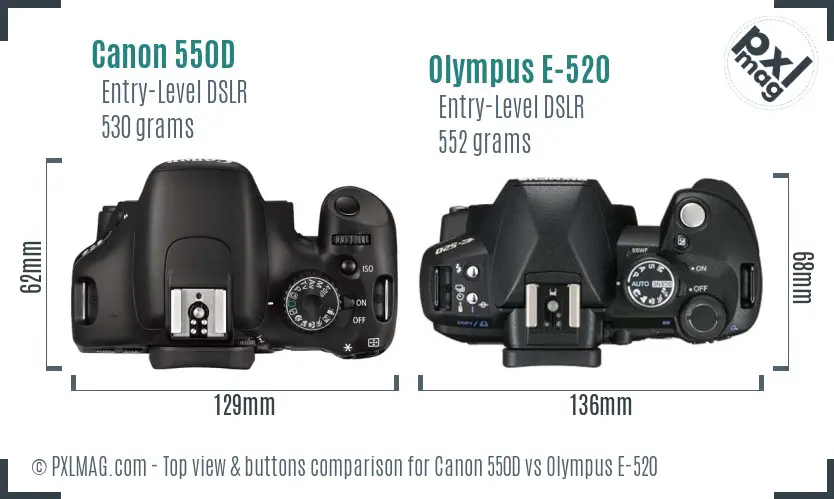 Canon 550D vs Olympus E-520 top view buttons comparison