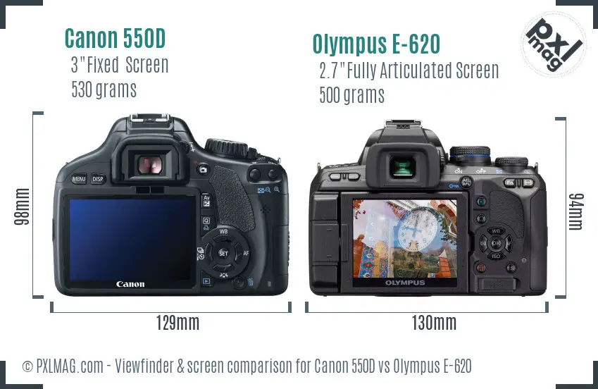 Canon 550D vs Olympus E-620 Screen and Viewfinder comparison