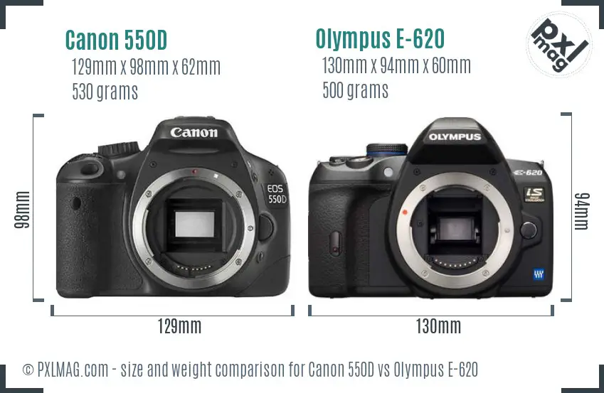 Canon 550D vs Olympus E-620 size comparison