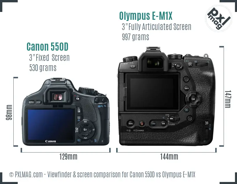 Canon 550D vs Olympus E-M1X Screen and Viewfinder comparison Canon 550D vs Olympus E-M1X Screen and Viewfinder comparison